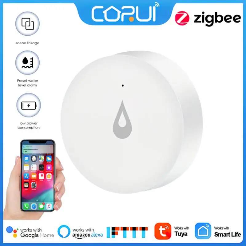 

1~9PCS Tuya Water Tank Full Linkage Alarm Smart Life Flood Sensor Remote Monitoring Zigbee Water Leak Detector Home Security