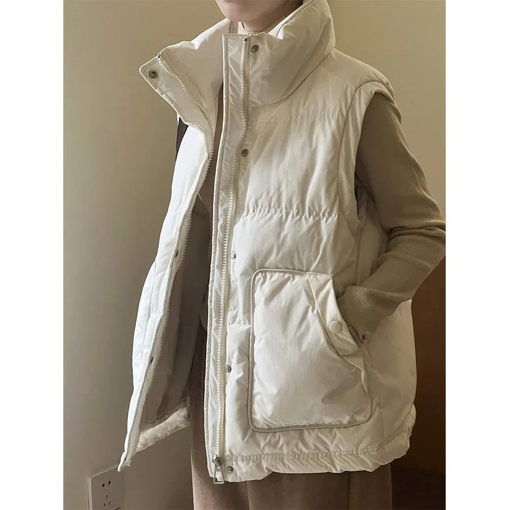 

Осенне-зимнее пальто Parker, куртка 2023, женская жилетка, короткие плотные теплые пальто без рукавов, цвета хаки, белый, черный, корейское пальто, парки, куртки