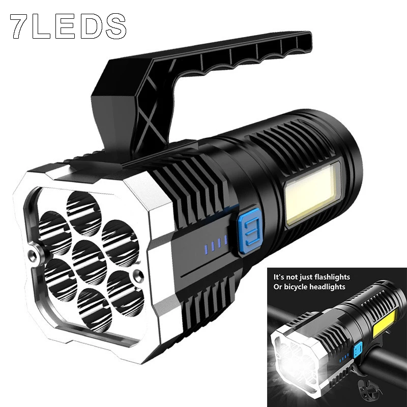 200-500M Long Range Searchlight led Multi-function Brightest Flashlight USB Charging With Side Light Home COB Work Flashlight