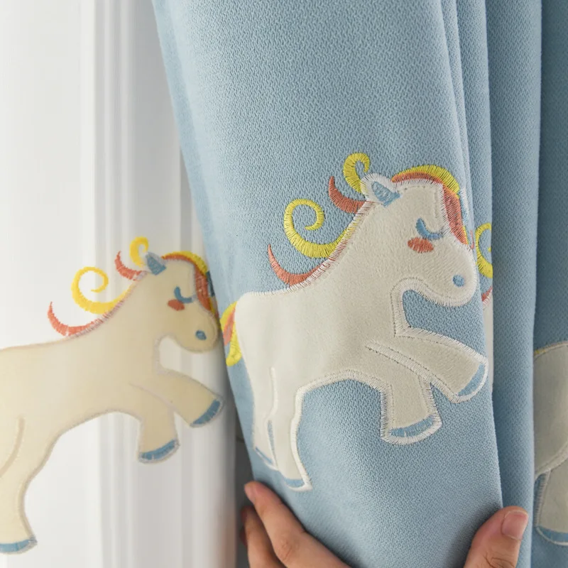 

High-end Unicorn Curtains for Kindergarten Living Room Cute Children Bedroom Cartoon Embroidery Sheer Screen Chefney 02