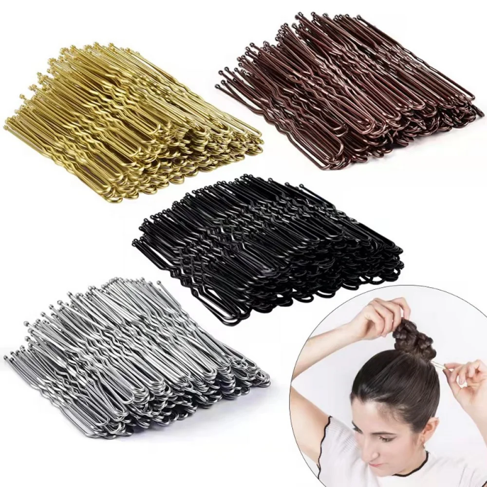

50/100Pcs 5cm Women's U Shaped Hairpins Waved Hair Clips Metal Bobby Pins Barrette Bridal Hair Pins Hairdressing Hairstyle Tools