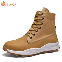 new winter men boots outdoor soft non slip hiking boots comfortable motorcycle boots fashion lace up yellow ankle boots big size
