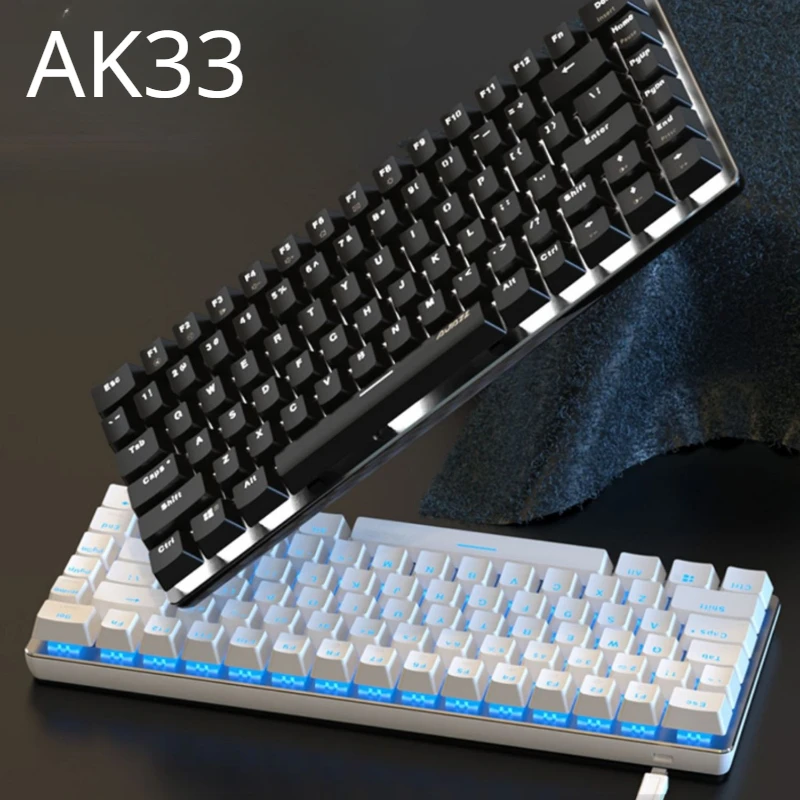 Проводная Механическая клавиатура AK33, эргономичная офисная клавиатура, игровая клавиатура для киберспорта, маленькая клавиатура с 82 клавишами, RGB-эффекты освещения