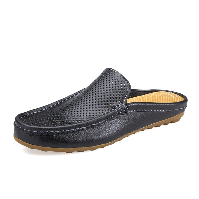 

Summer Mens Shoes Casual Brand Mens Breathable Loafers Genuine Leather Half Slipper For Men Slip On Lazy Driving Shoe Moccasins