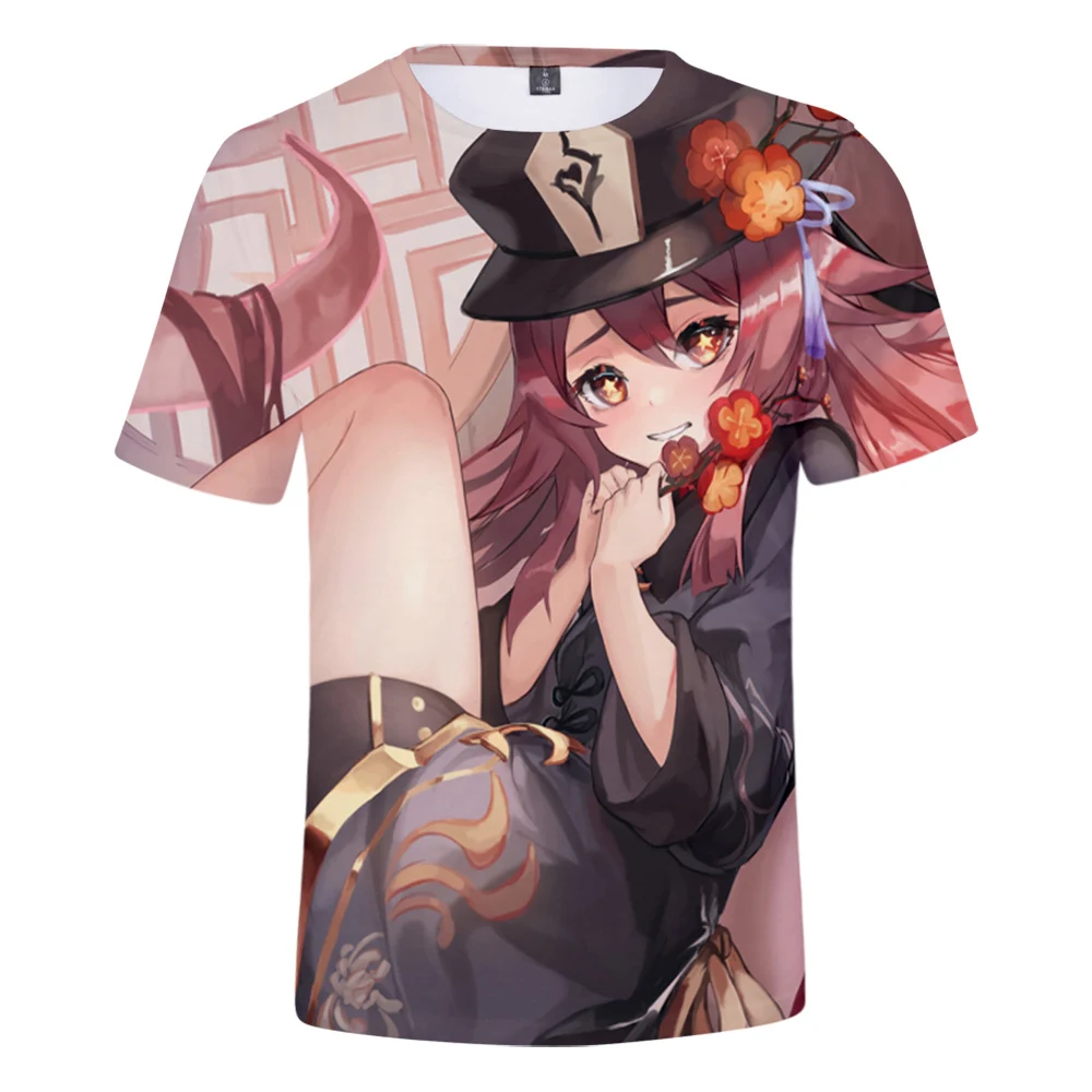 

Лидер продаж 2023, модная футболка с принтом Ху Тао по мотивам игры Genshin Impact, Мужская/женская футболка с 3D-принтом, летняя футболка с коротким р...