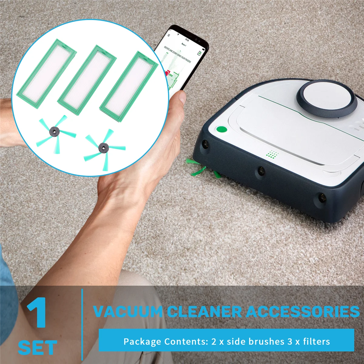 Набор аксессуаров для вакуумных роботов Vorwerk Kobold VR200 и VR300 — 3 фильтра HEPA 2 боковых