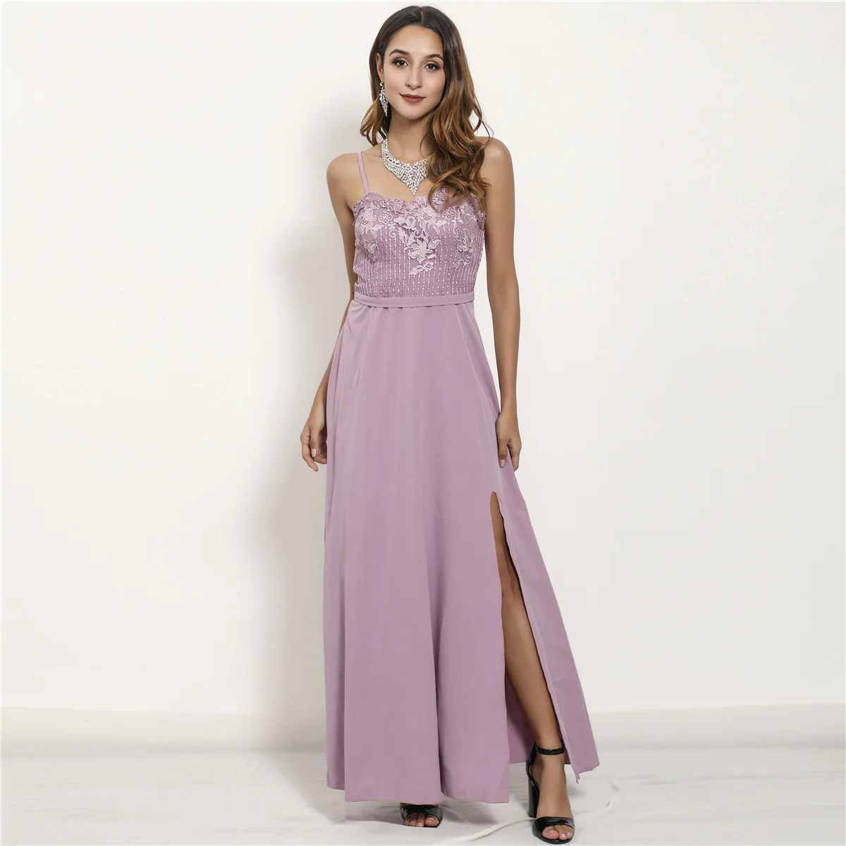 

Dress Women Summer Autumn Sling Sexy Banquet Party Purple Blue Long Skirt