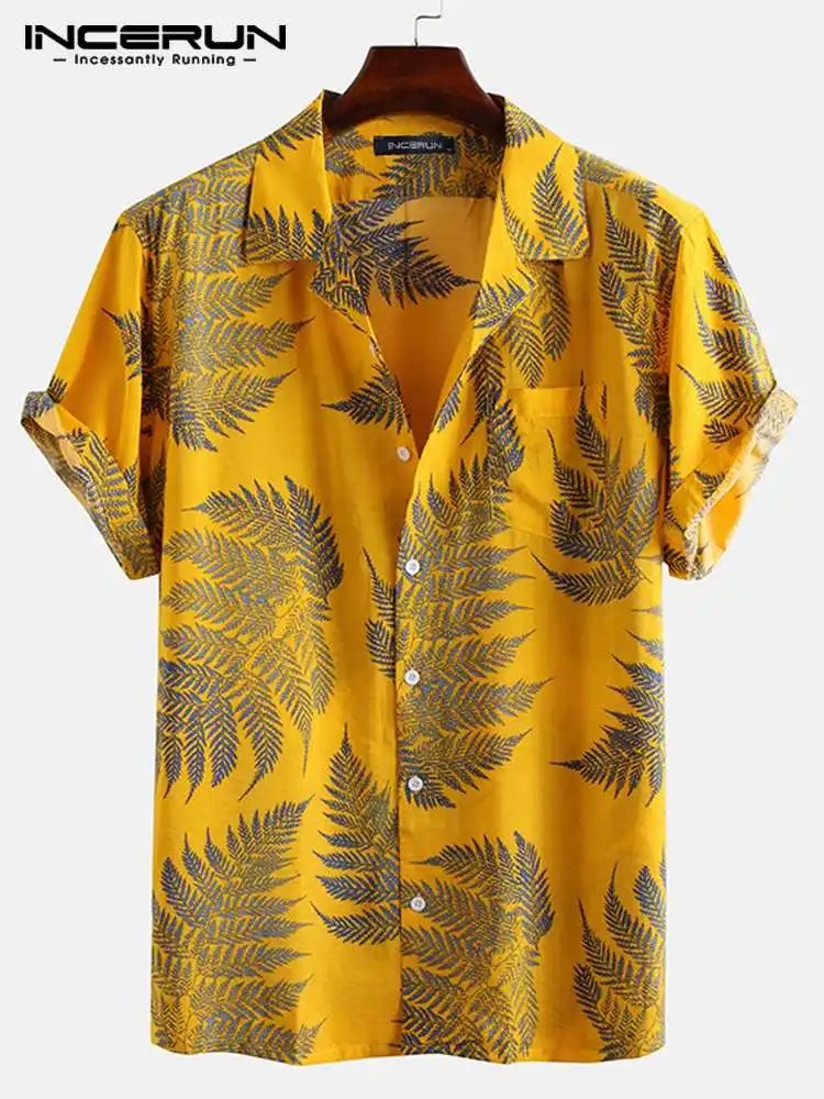 

INCERUN Men Hawaiian Shirt Printing Short Sleeve 2022 Lapel Casual Shirts Streetwear Vacation Summer Button Leisure Camisa S-3XL
