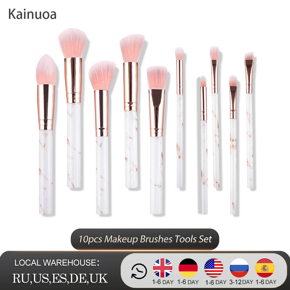 10Pcs Travel Marble Makeup Brush Set For Women Portable Soft Concealer Beauty Foundation Eye Shadow Brushes Beauty Cosmetic Tool