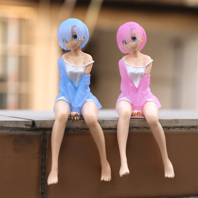 

New 14CM Anime Re:Life In A Different World From Zero Rem Ram pajamas Sit Down PVC Action Figure Model Toys Dolls gifts