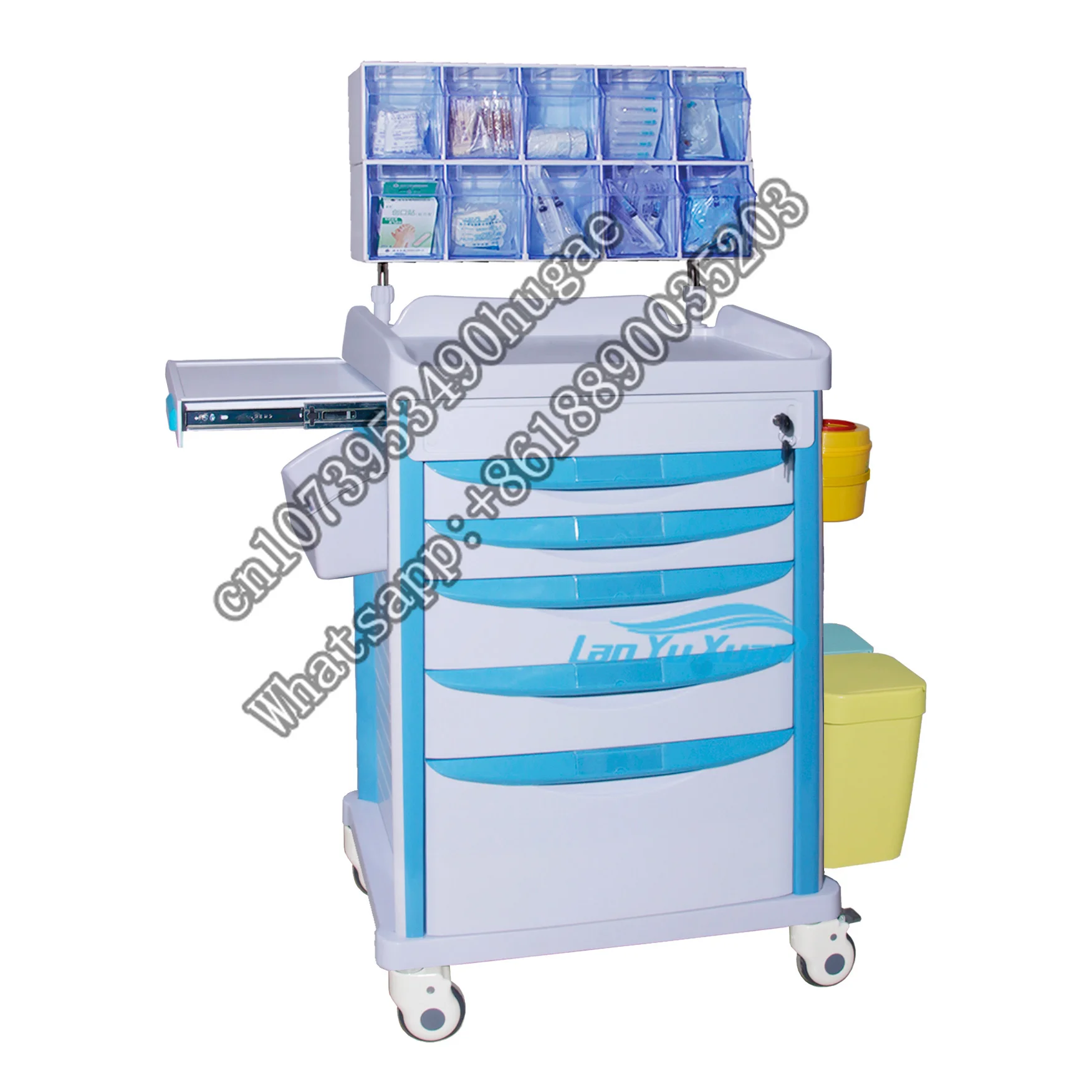 

HAT-62513B Hospital Emergency Trolley Multi-function Cart ABS Medication Anesthesia Trolley with Wheel