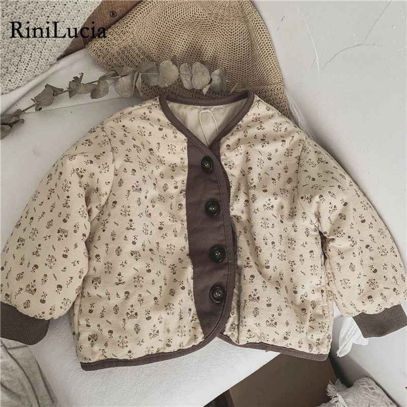 

RiniLucia Autumn Winter Kids Jackets for Girls Floral Children Clothes Thickened Warm Coats for Girls Toddler Outerwear Clothes