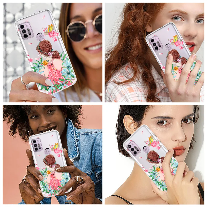 fashion back view girl phone case for motorola moto g30 g9 play e7 plus g20 g50 g60 g40 fusion e7 e20 e40 silicone cover coque free global shipping