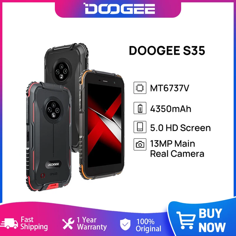 DOOGEE S35 Rugged Phone 3GB+16GB Sony 13MP Triple Camera Mobile Phones 360 All-Round Protection Cellphone 4350mAh