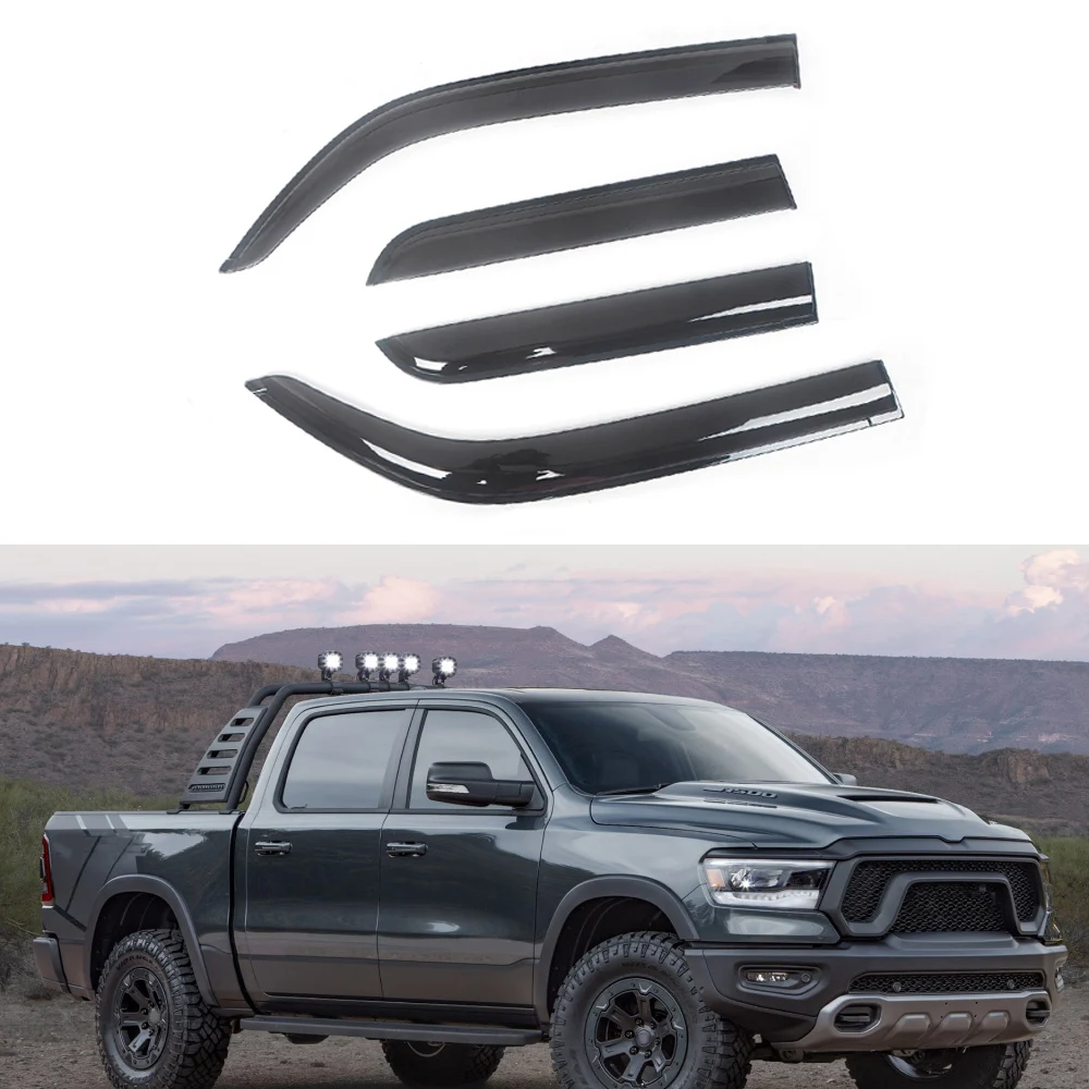 

For Dodge RAM 1500 2002-2021 Auto Side Window Wind Deflectors Visors Black Rain Guard Door Visor Vent Shade Dark Smoke Ventvisor