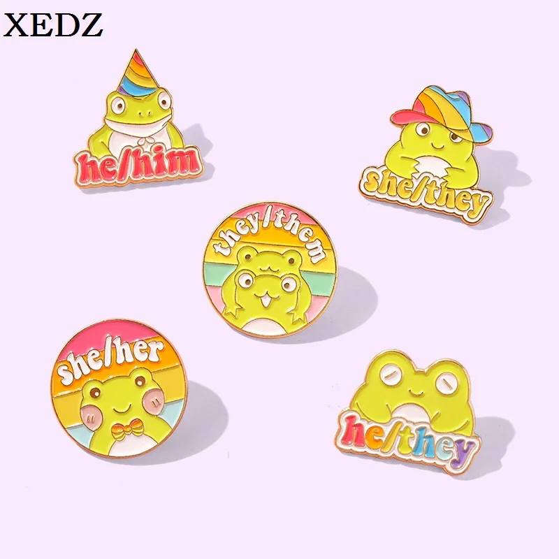 

Frog Enamel Pin Cartoon Cute Animal Colorful Rainbow Hat Brooch She He Animal Badge Backpack Jewelry Accessories Jewelry Gift