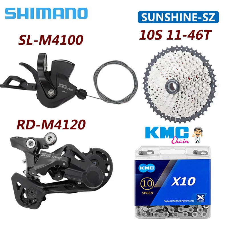 

SHIMANO DEORE RD-M4120 SL-M4100 10S Derailleur Shifter Groupset MTB Mountain Bike 1x10 Speed Sunshine 40/42/46/50T KMC X10 Chain