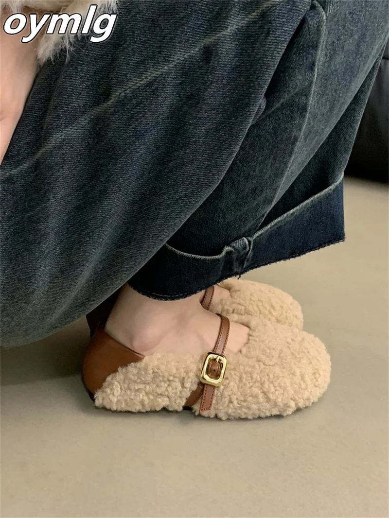 2024 мягкая обувь женская с пряжкой и бархатным хлопком на одной пуговице осень
