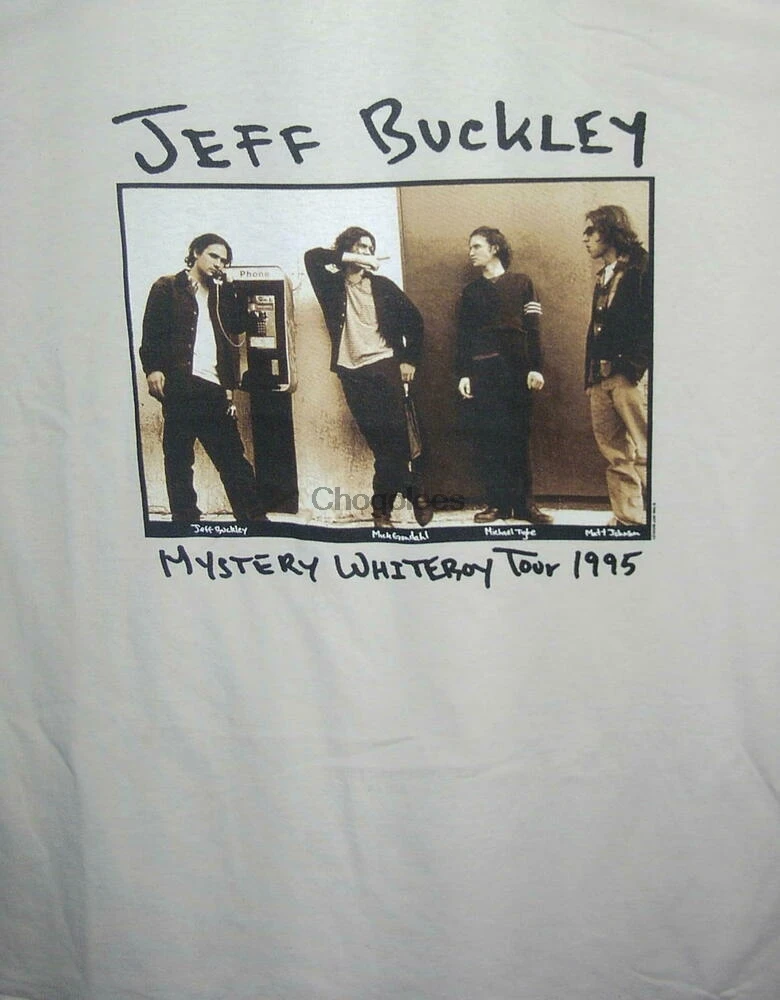 Винтажная белая мужская футболка с изображением Джеффа Бакли из коллекции 1995