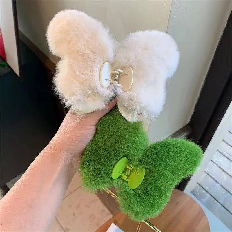 Super Large Plush Butterfly Hair Claw Clip Winter Soft Furry