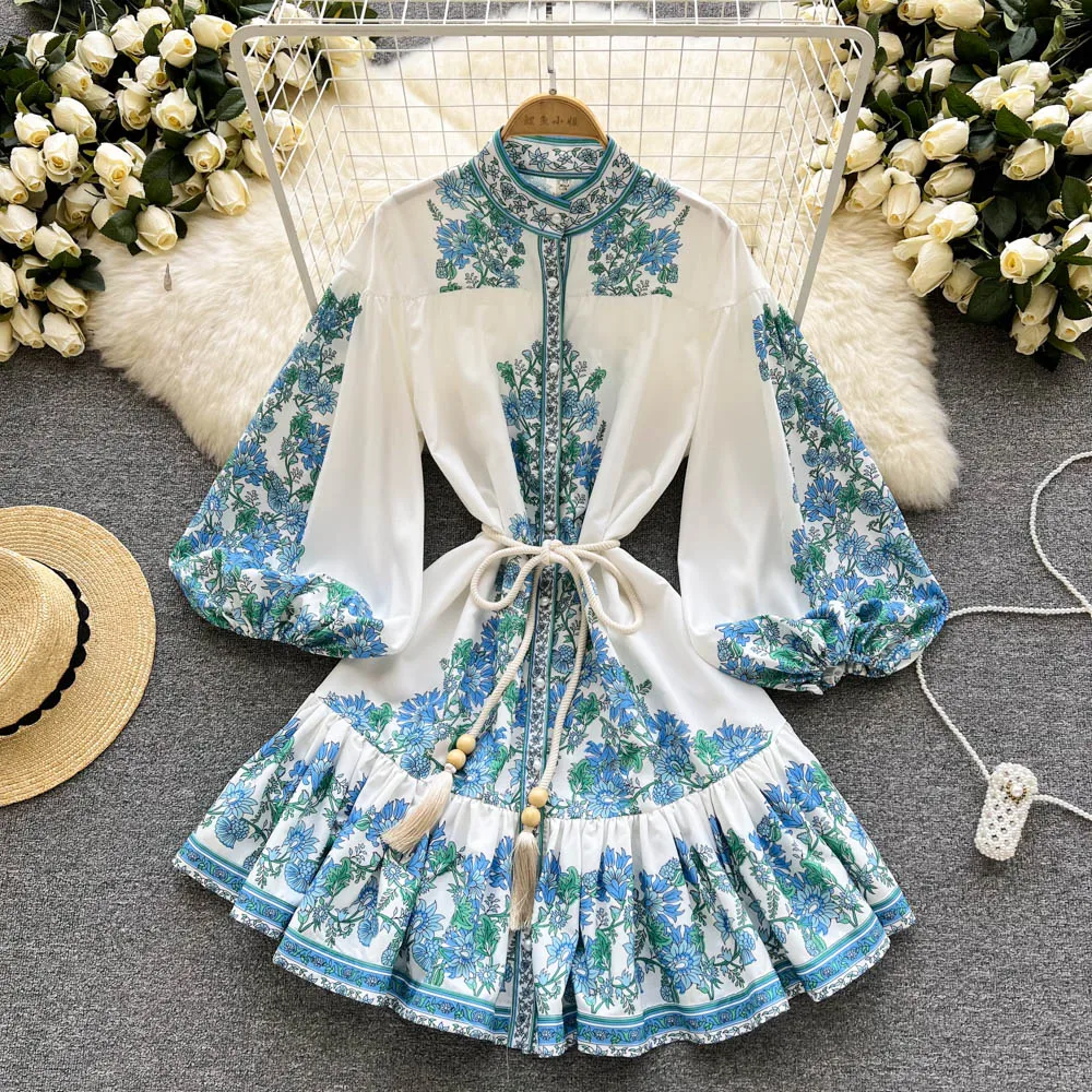

Dresses Spring new celebrities' high-grade sense WOMEM long sleeve waist closing mid length temperament floral
