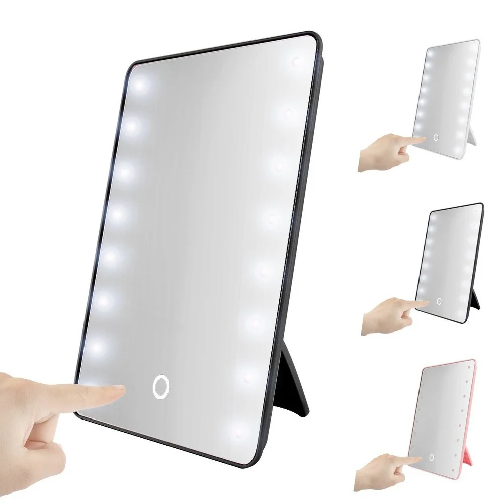 16 LED Touch Screen Makeup Mirror 180 Degree Rotating Cosmetic Mirror USB Charger Stand for Tabletop Bathroom Bedroom Travel
