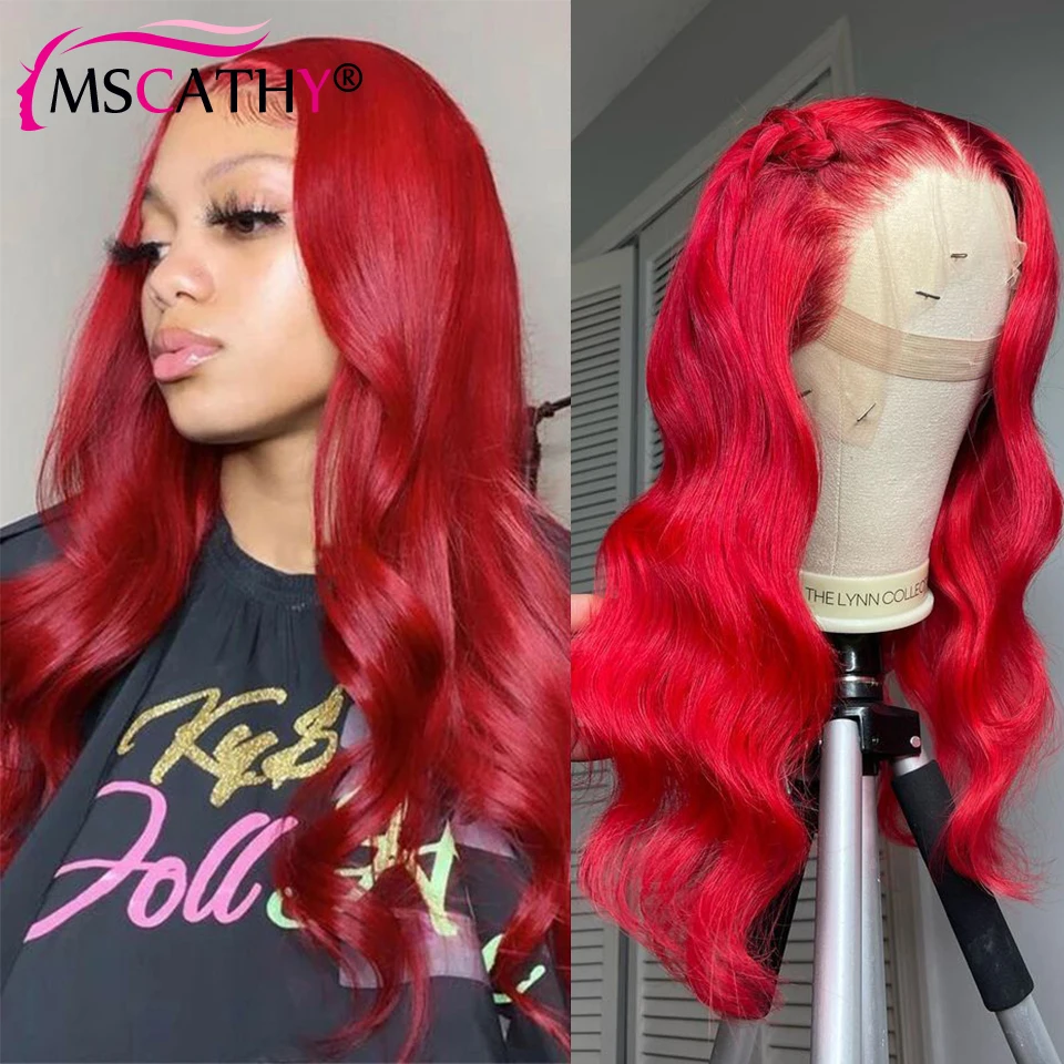 Loose Deep Wave Red Lace Part Wig 13x1 T part Wig Colored HD Transparent Lace Wig Brazilian Virgin Human Hair Wigs Preplucked