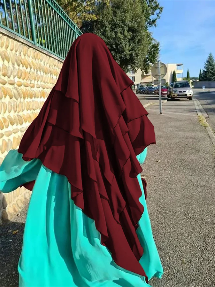Muslim Women Prayer Hijab Cover Abaya Niqab Islamic  Three Layers Long Khimar Chiffon Hijab Jilbab Ramadan Arabic Middle East