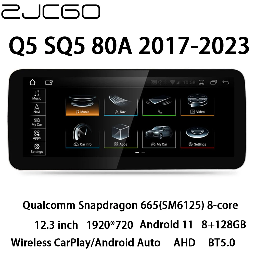 ZJCGO Auto Multimedia-Player Stereo GPS Radio Navigation 12,3 zoll Android 11 Screen Monitor MIB für Audi Q5 SQ5 80A 2017 ~ 2023