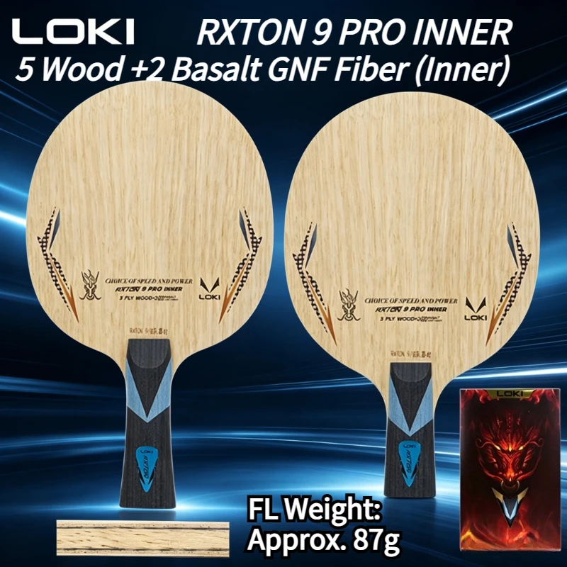 Фото LOKI RXTON 9 PRO INNER Ракетка для настольного тенниса, 7-слойная, 5 слоев дерева, 2 слоя базальта, покрытие GNF Fiber Limba, для быстрой атаки и топспина. №1