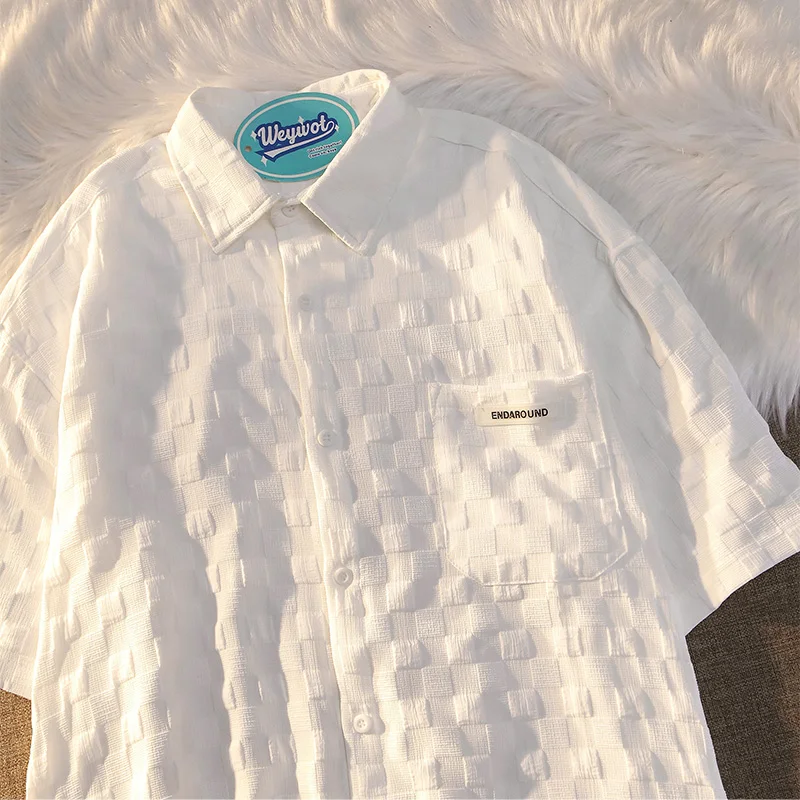 

Golf Men's Sports Shirt Waffle White Short-sleeved T-shirt Men's Tide Brand Design Sense of All-match Couple Half-sleeved