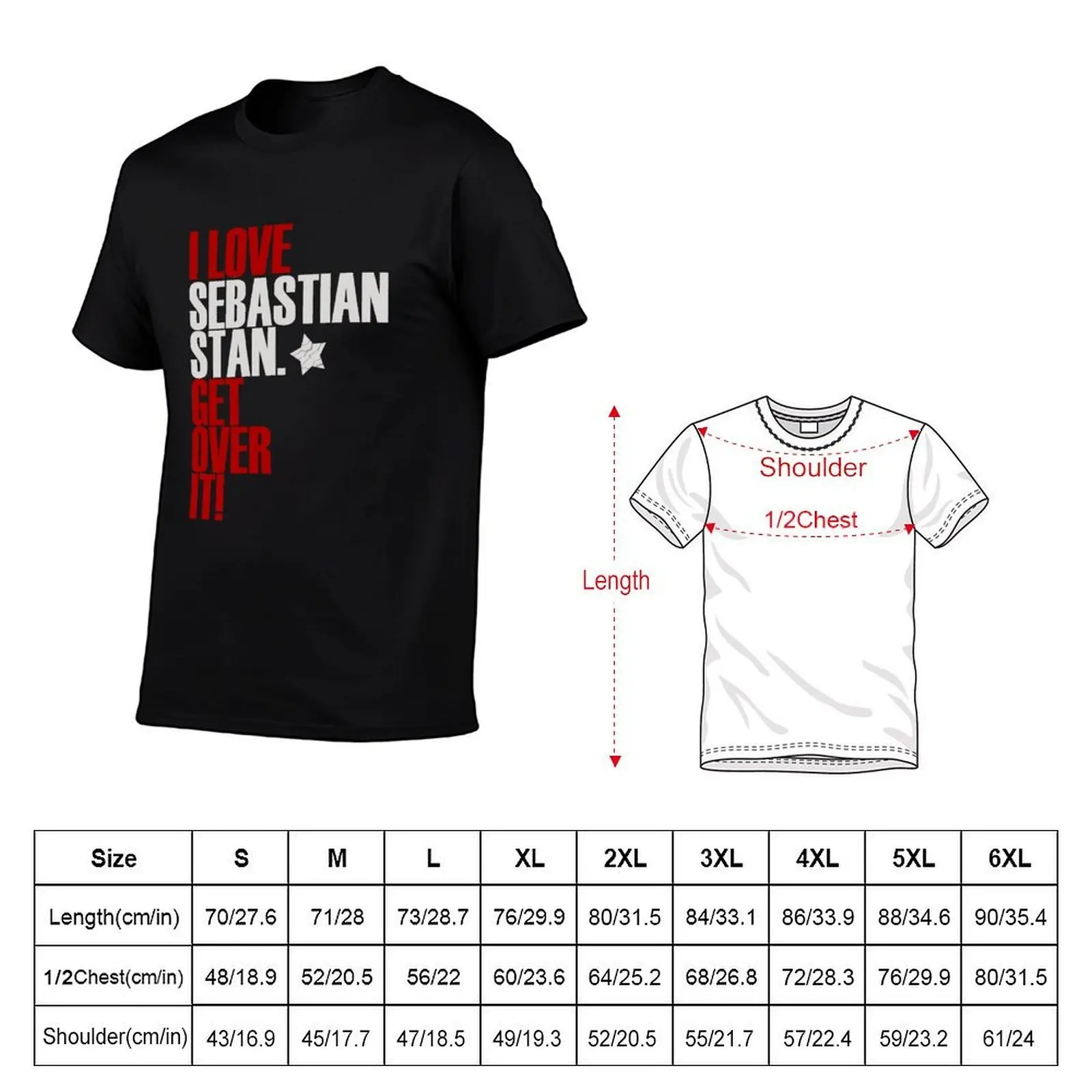 Футболка I love Sebastian Stan get over it, долговечная повседневная футболка (art.: 3920dbe033cb3) - 3920dbe033cb3
