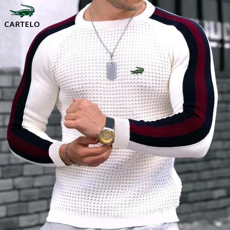 

European American Fashion Men's Casual Knitted Sweater Color Matching Long Sleeved Male Sweater knit Pullover Sweatshirts