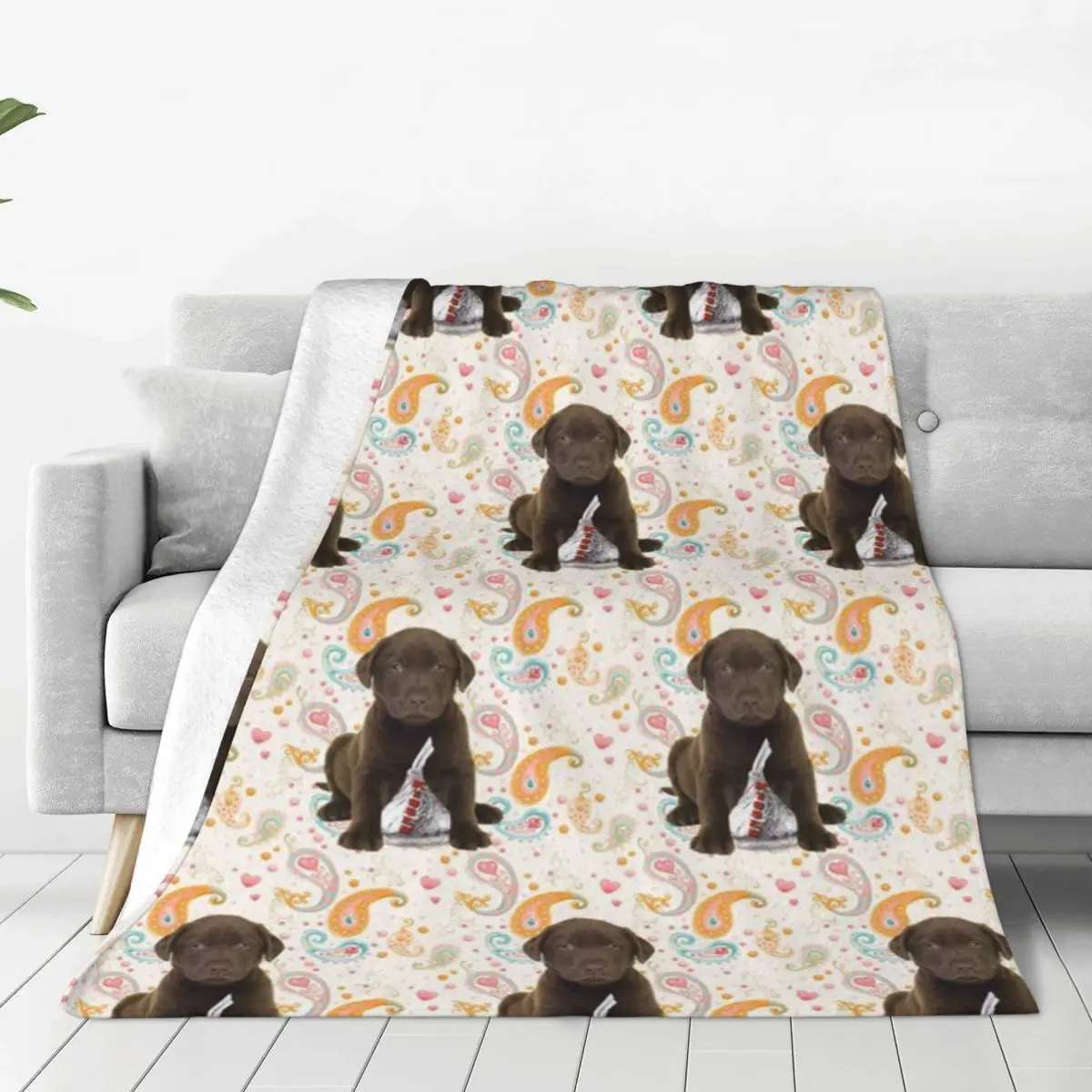 

Puppy Chocolate Lab Kisses Soft Flannel Throw Blanket for Couch Bed Warm Blanket Lightweight Blankets for Sofa Travel Blanket