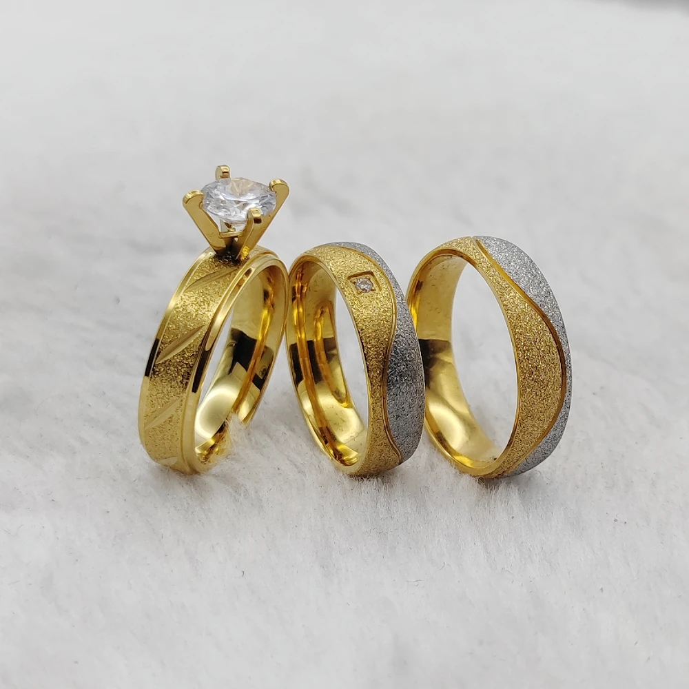 Engagement Gift Wedding Proposals Ring Women Ladies Luxury Fashion Bijoux Femme Saudi Arabia 24K Gold Plated Rings Couples