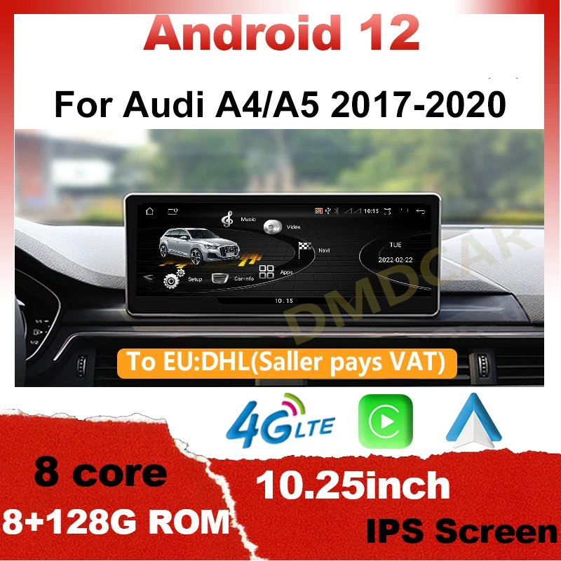 

10.25" Android 12 8+128G Car Radio Multimedia Player GPS Navigation for Audi A4 A5 A4L B9 2017-2020 Stereo CarPlay AndroidAuto