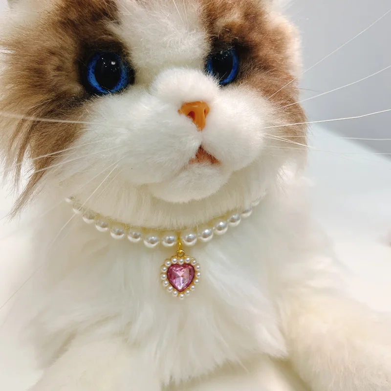 

1pc Simple Love Crystal Pendant Pet Pearl Necklace Cute Neck Decoration for Cat Puppy Dog High-grade Gift Collar Pet Accessories