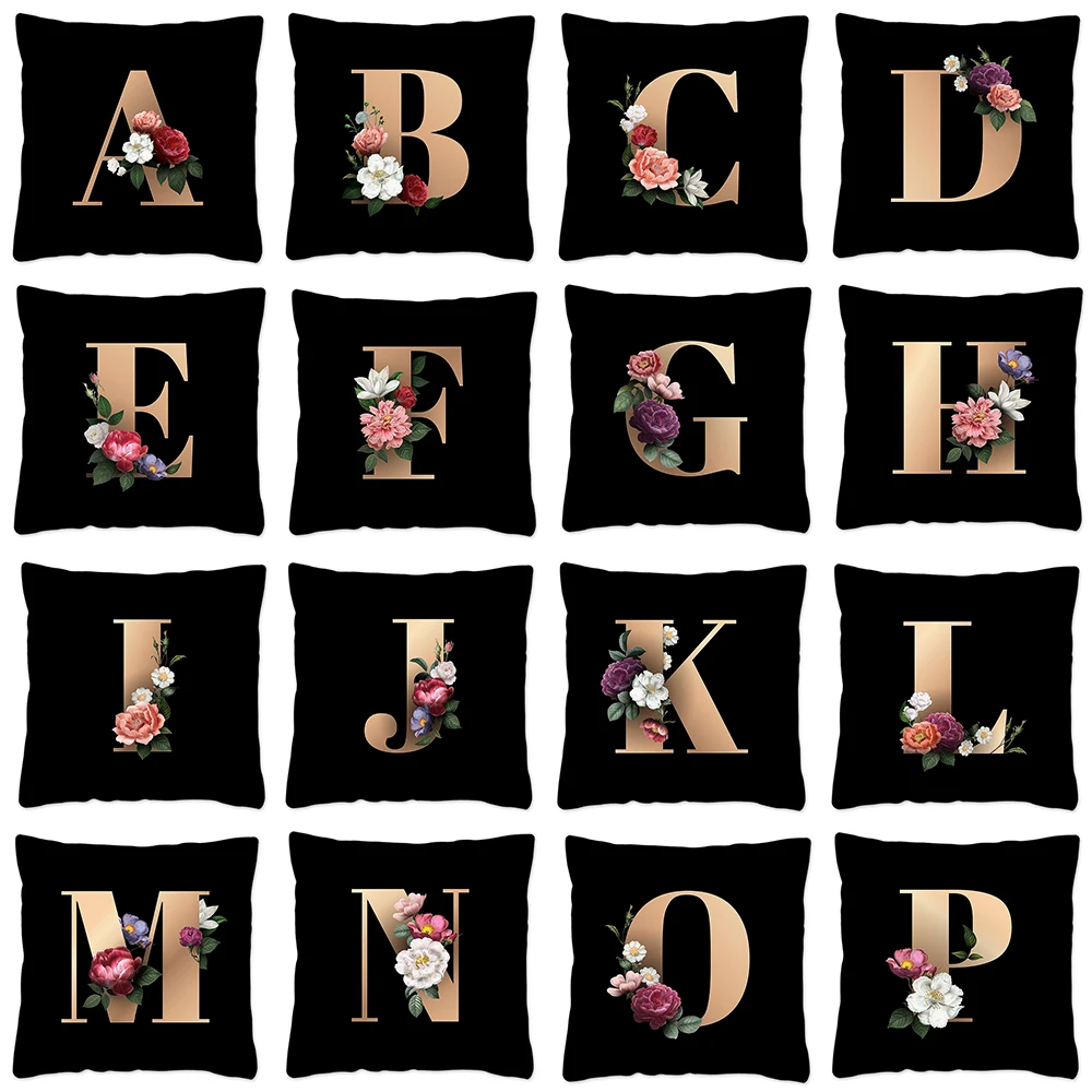 

Customizable Plant Tree Surround Letter Cushion Cover Home Sofa Car Decoration Pillowcase Floral Alphabet Pillowcase