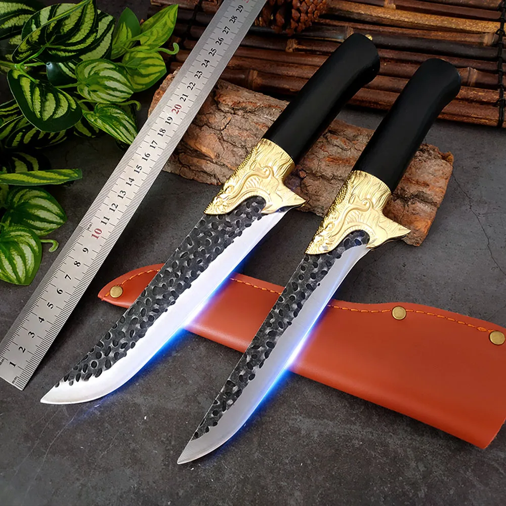 

Slicing Boning Knives Outdoor Survival Hunting Knife Dragon Head Wood Handle Butcher Knife Chef Meat Cleaver Kitchen Knives Tool