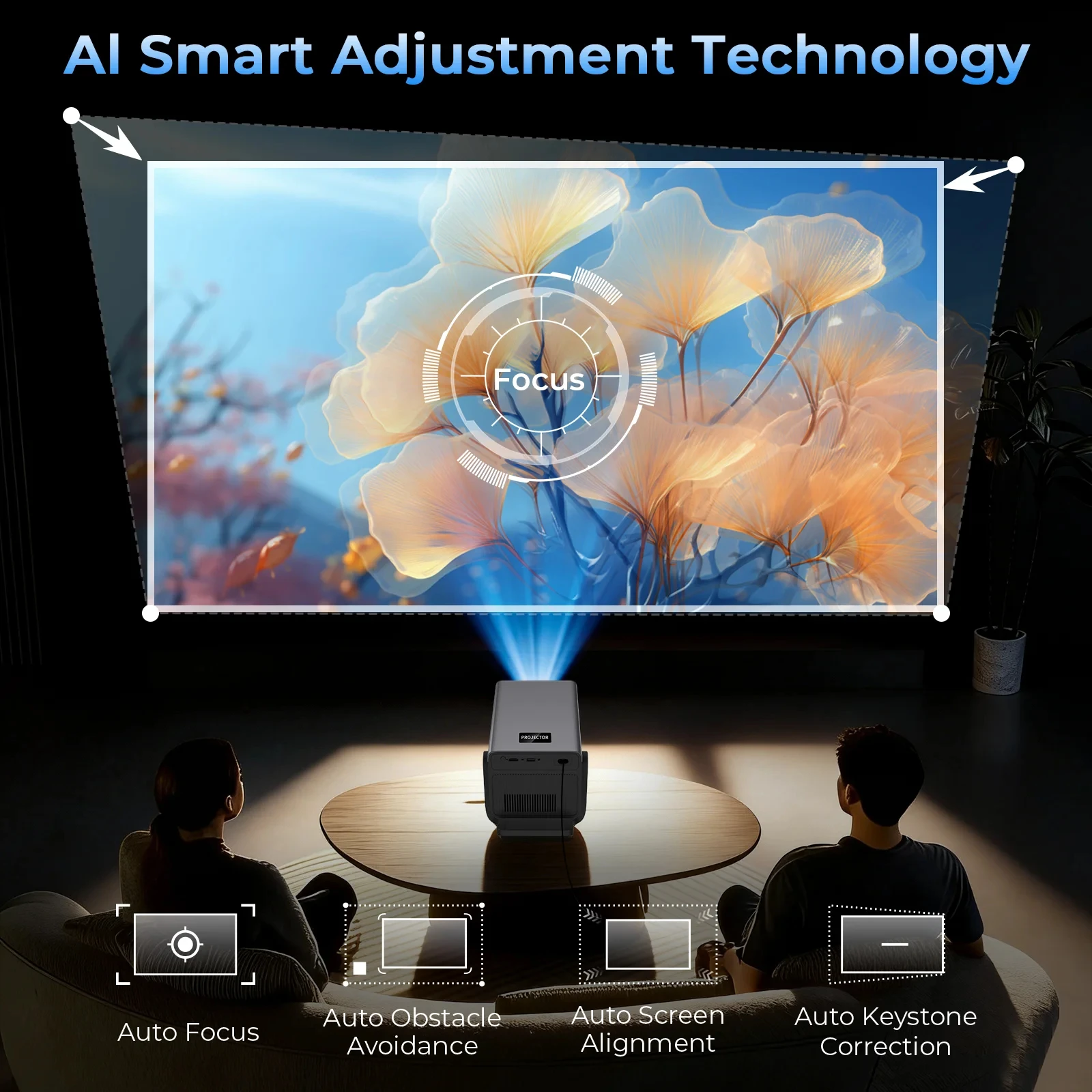 Фото Проектор DITONG 8K 1080P HD, 2000 ANSI люмен, Smart Android 14, WiFi 6, Bluetooth 5.4, со встроенным динамиком, для домашнего кинотеатра и улицы №4