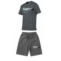 summer breathable quick drying fitness mens two piece sportswear casual trapstar short sleeved t shirt and drawstring shorts