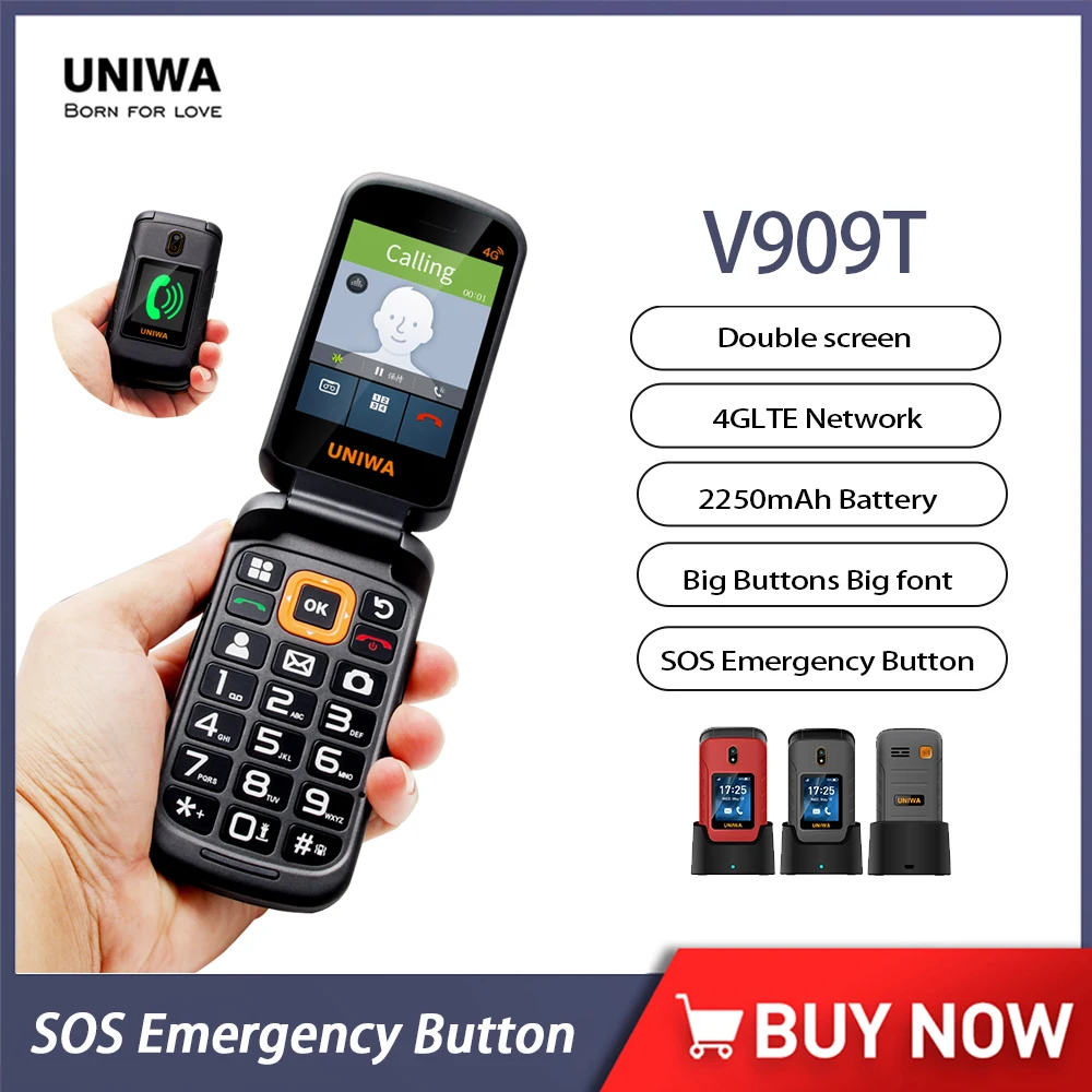 Телефон-раскладушка UNIWA V909T, 4G, 2,8 дюйма, двойной экран | AliExpress