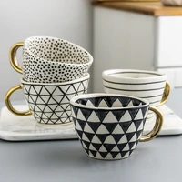 hand painted geometric ceramic mugs with gold handle handmade %d0%ba%d1%80%d1%83%d0%b6%d0%ba%d0%b0 coffee cup tea milk tazas de caf%c3%a9 canecas de porcelana