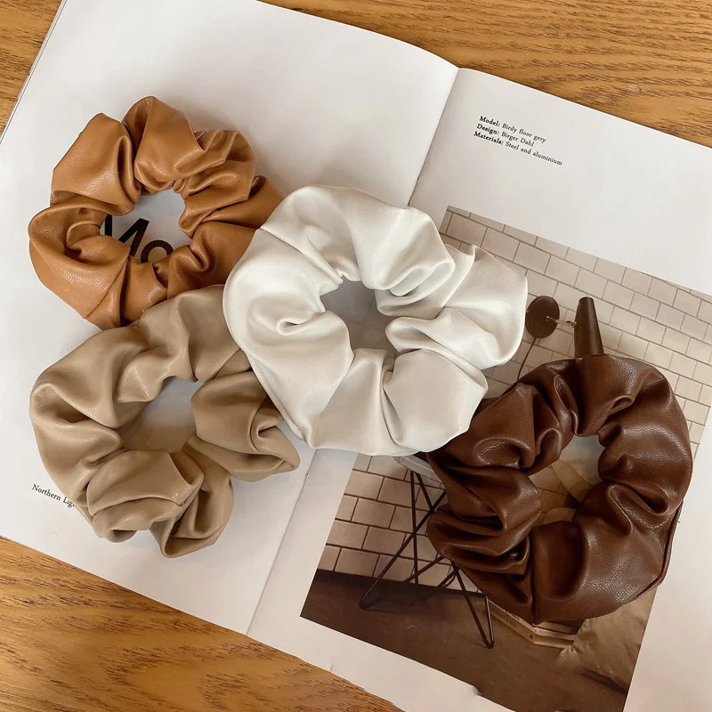 

New Fashion Leather Scrunchies Multicolor Rubber Bands For Women Korean Girls Elastic Hair Bands Ponytail Hold Hair Accessories