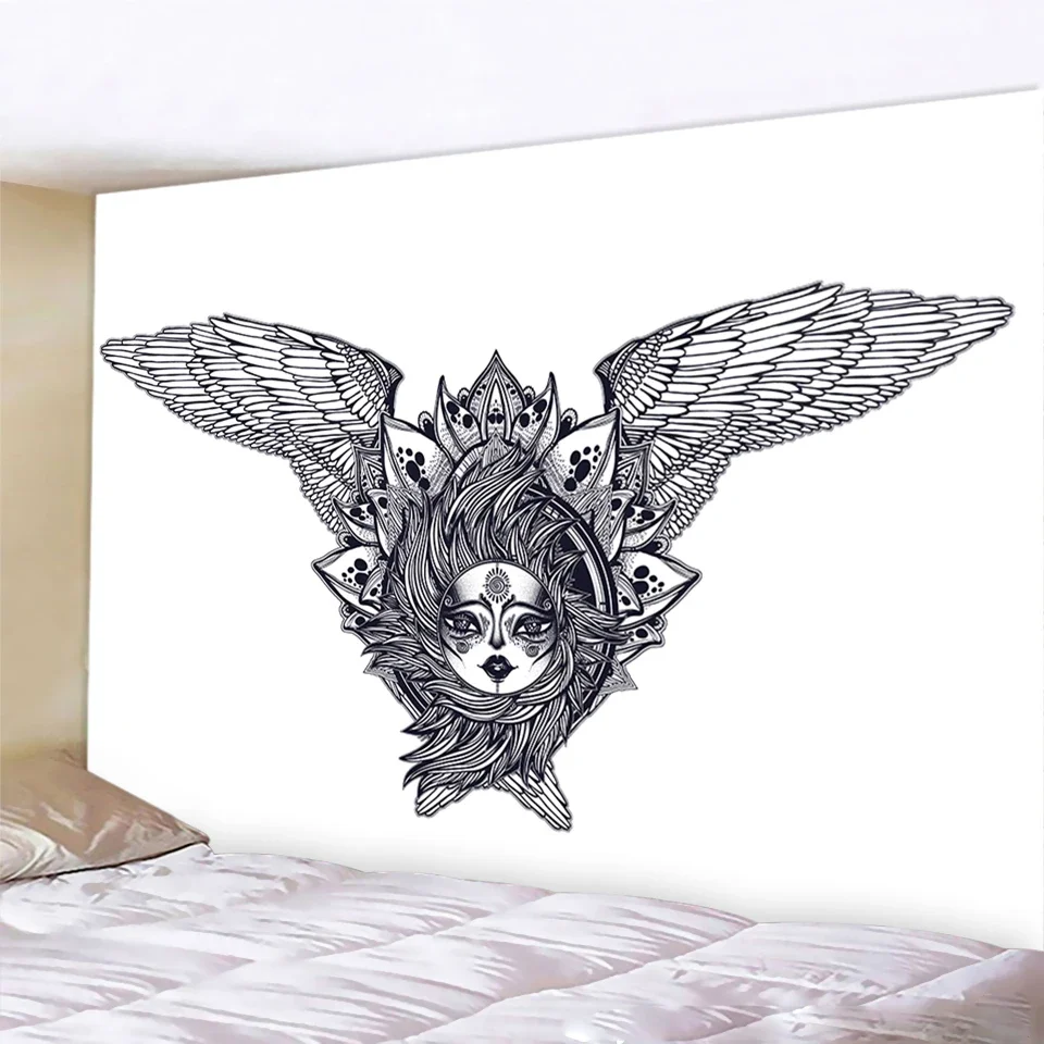 Черно-белый гобелен в виде дьявола мандала хиппи стандартное украшение для