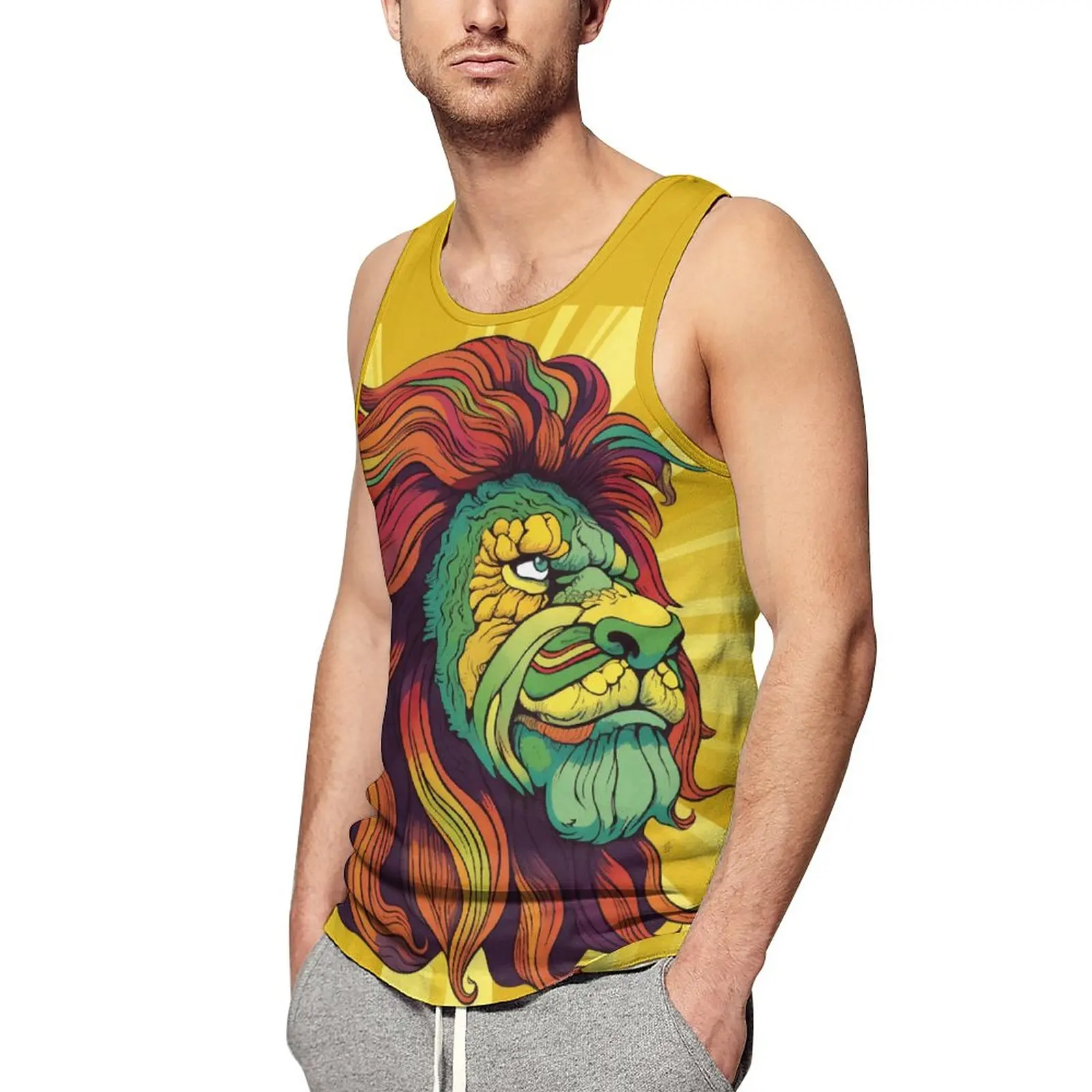 

Lion Tank Top Male Character Comic Gym Oversized Tops Summer Cool Custom Sleeveless Shirts