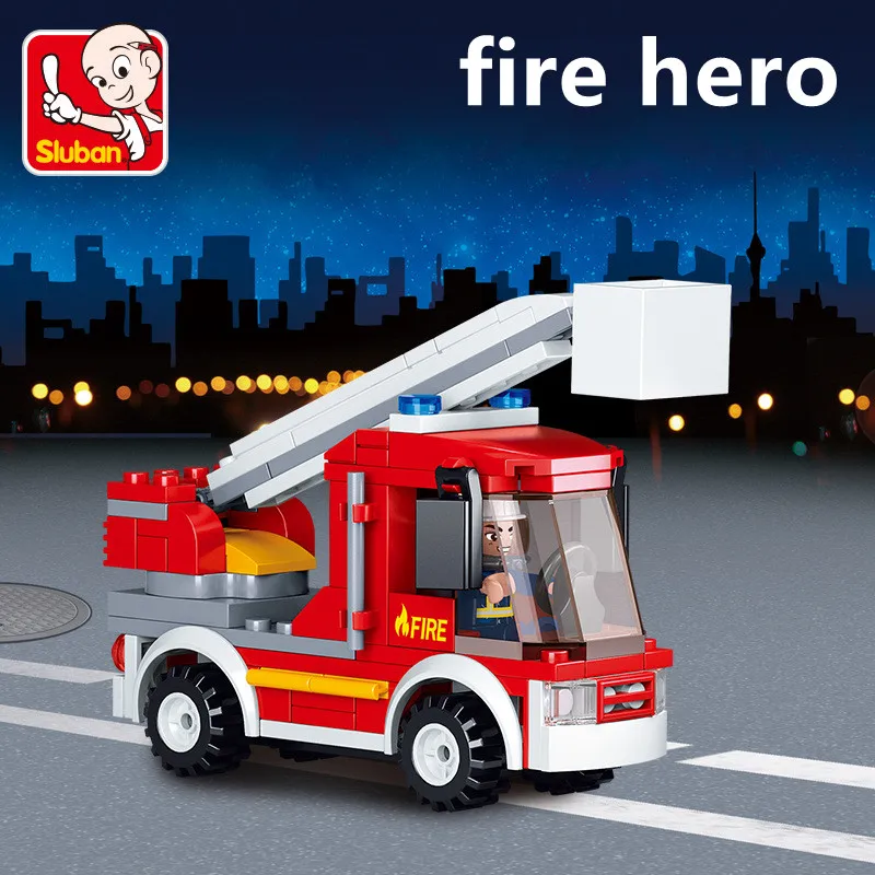 

Sluban Building Block Toys City Fire Fighter 136PCS Bricks B0632 Small Elevating Fire Truck Compatbile With Leading Brands