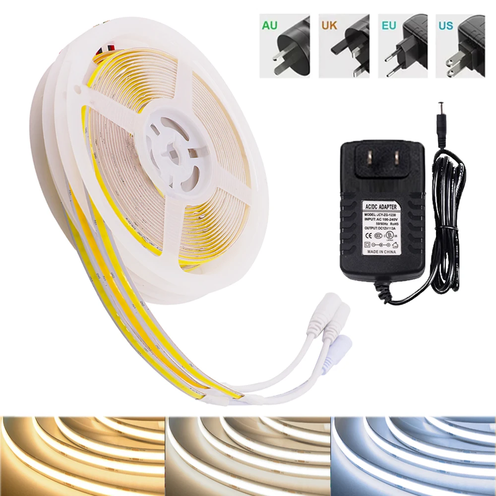 

COB LED Strip Light High Density Flexible FOB COB 528 LEDs/m Lights Tape White/Blue/ Green/Red Linear Dimmable DC12V/24V
