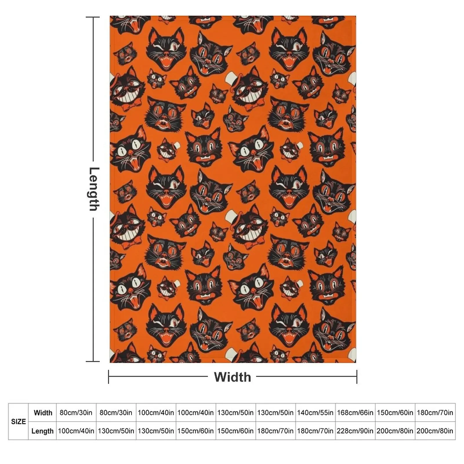 Ретро Винтаж Хэллоуин Черная Кошка Лица Узор - Оранжевый Фон Плед Одеяло Мягкие