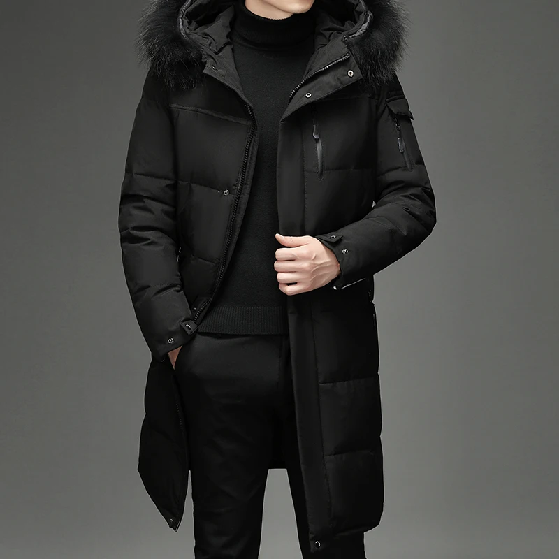 Men's Thickened Down Jacket Winter Warm Down Coat -30 High Quality Men X-Long White Duck Down Hooded Down Parkas Plus Size 5XL